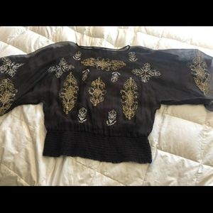 Sheer Brown Top w Metallic Design